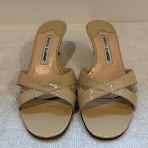 Manolo Blahnik Patent Leather Low Heeled Sandals